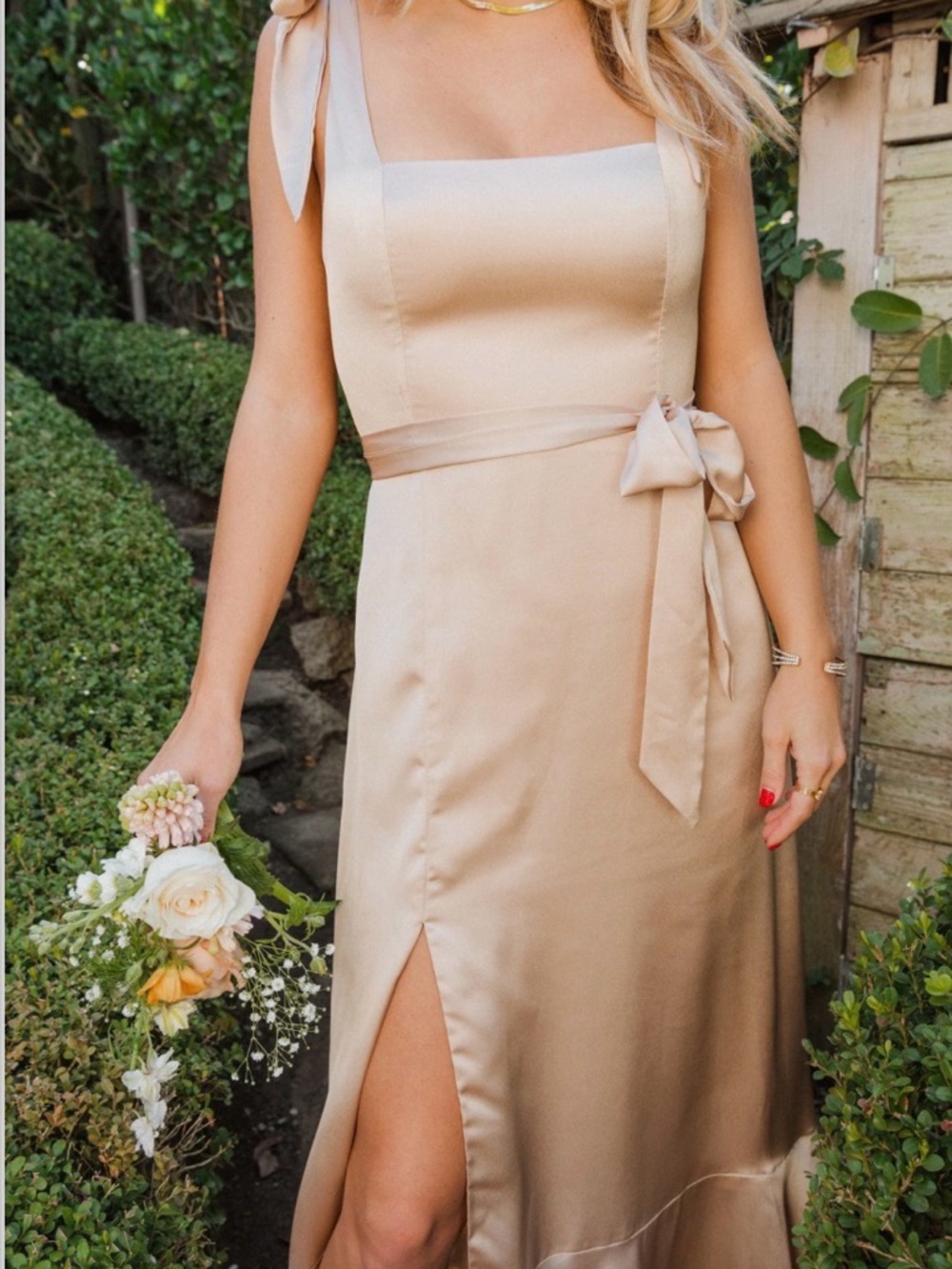 L - Show Me Your Mumu - Claire Midi Dress - Champagne Luxe Satin